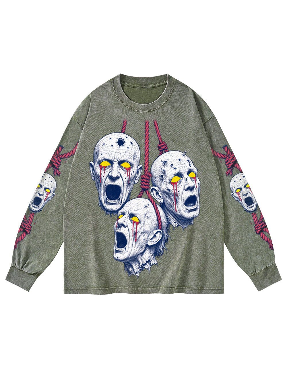 HANGING ZOMBIE WASHED LONG-SLEEVE GRAPHIC TSHIRT