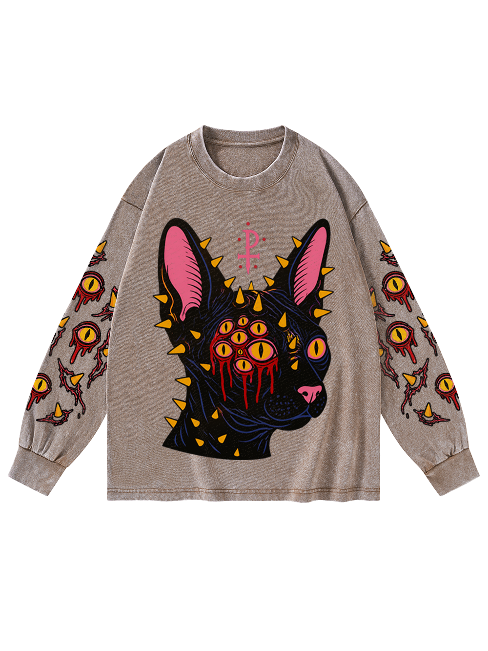 BLOOD CAT WASHED LONG-SLEEVE GRAPHIC TSHIRT