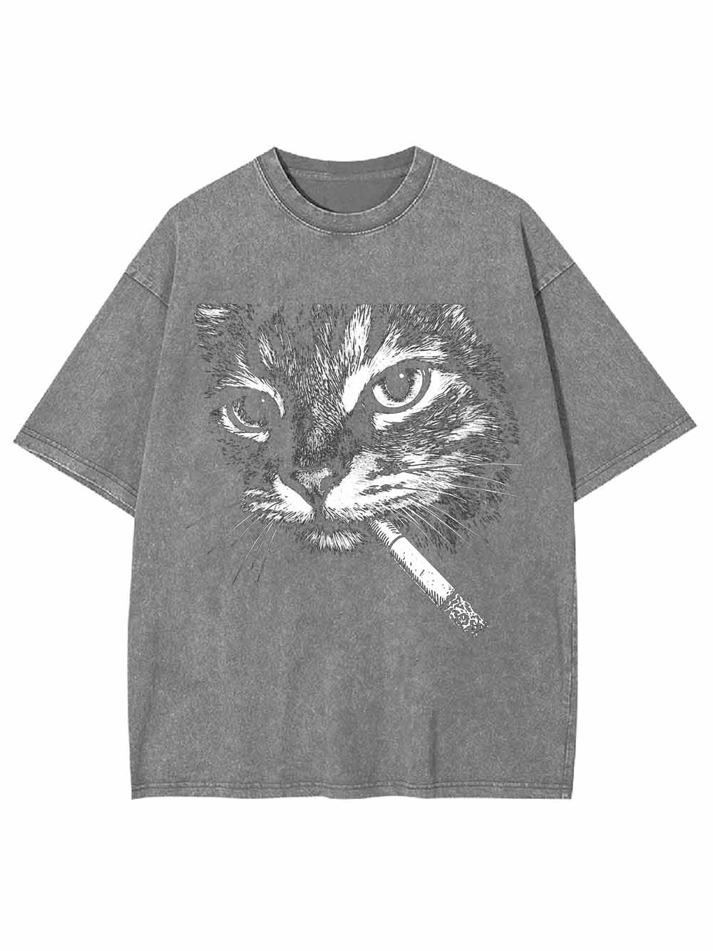Cat With Cigarette Washed Tshirt
