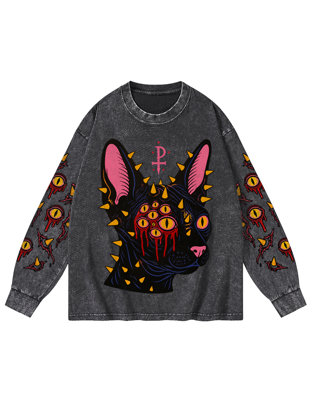 BLOOD CAT WASHED LONG-SLEEVE GRAPHIC TSHIRT