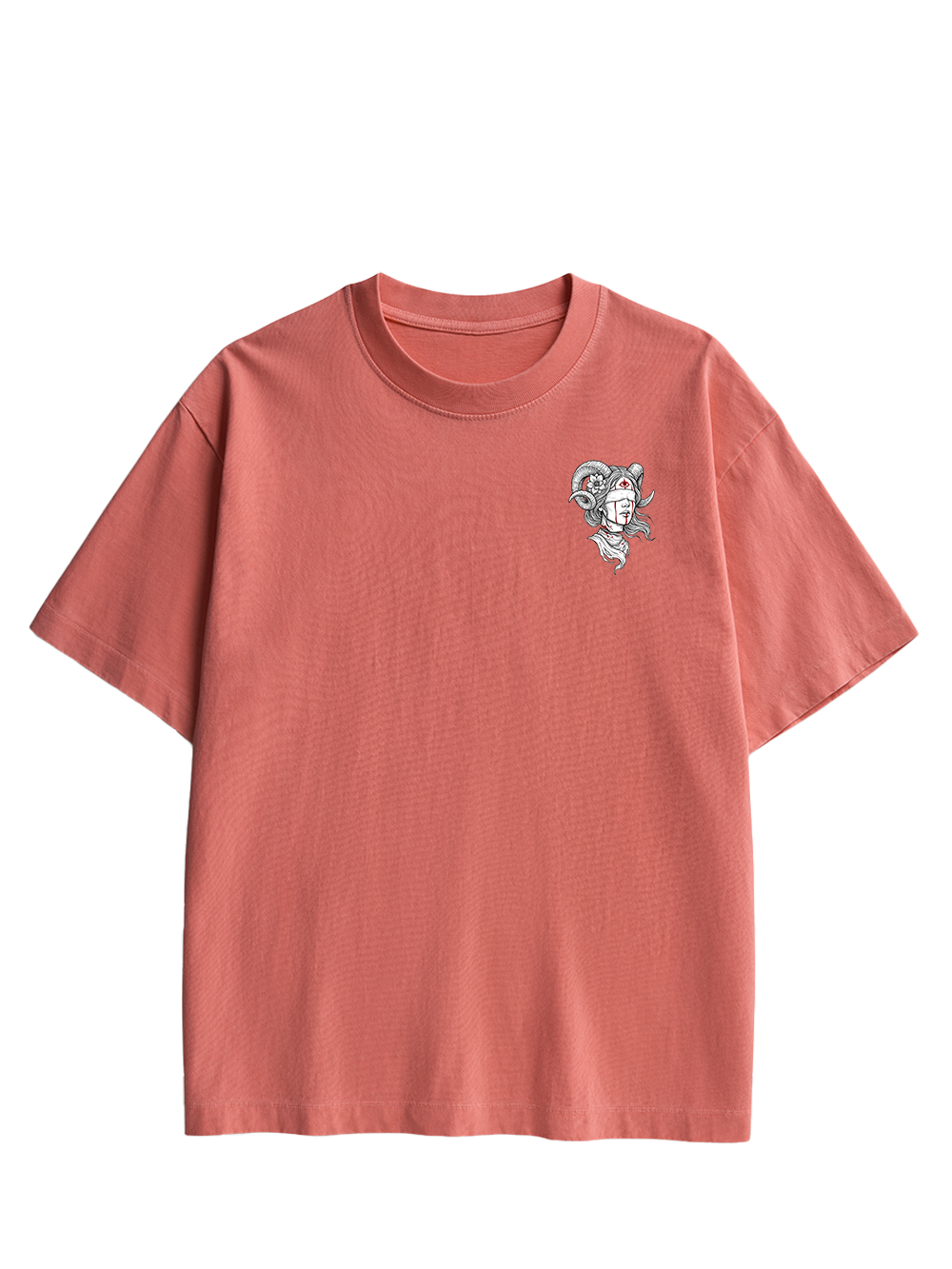 RAM HORN GIRL BLOODY NECK DOUBLE SIDED PRINT WASHED TSHIRT