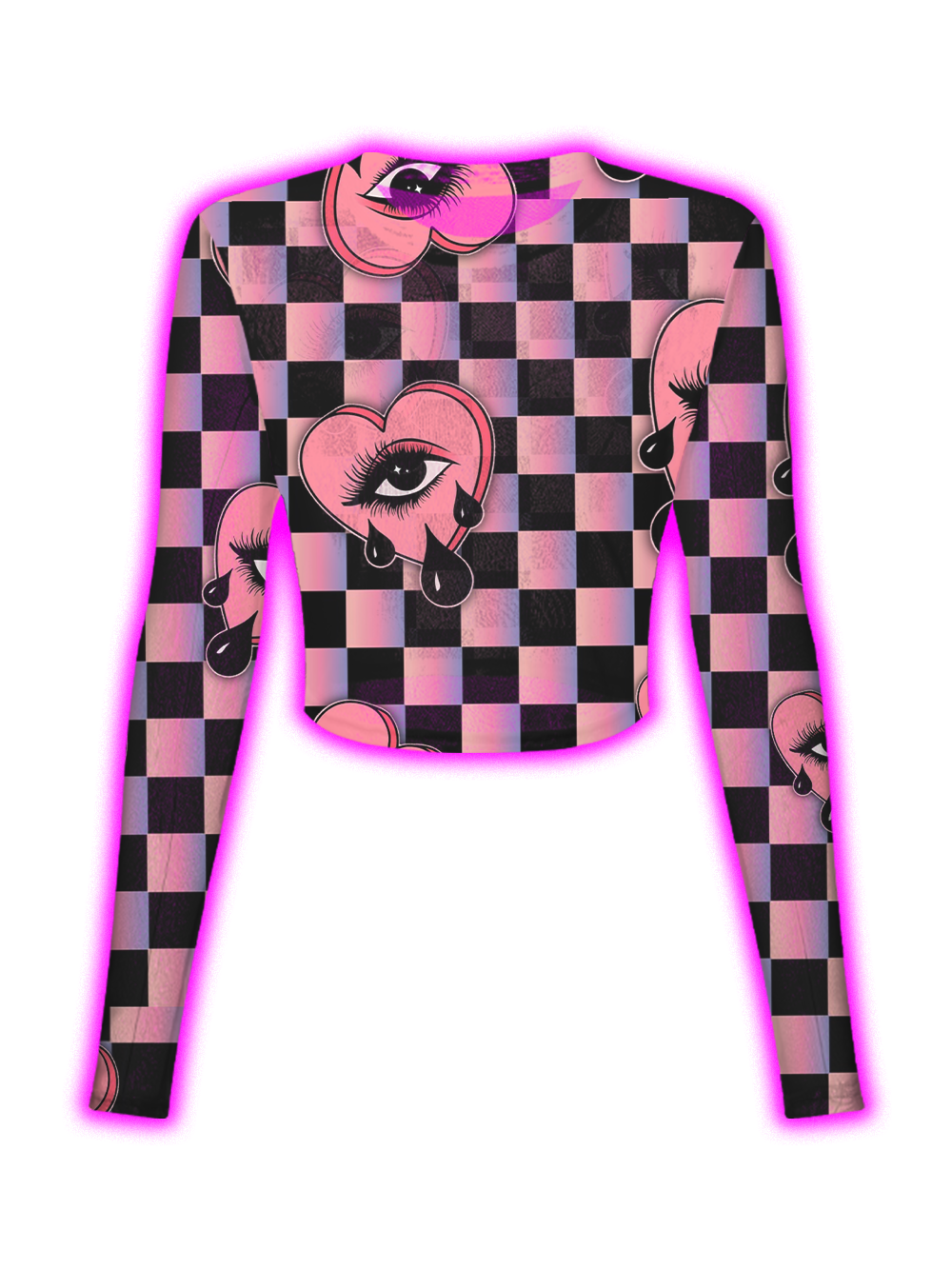 PINK CHECKERED CRYING HEART MESH TOP