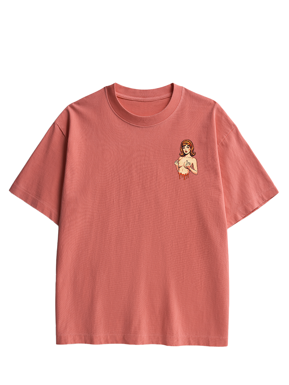 DRIPPING PIN-UP MIDDLE FINGER AAA DOUBLE SIDED PRINT WASHED TSHIRT