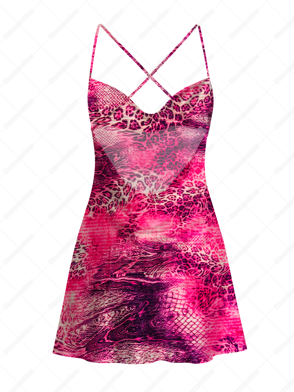PINK WILD LEOPARD SATIN CROSS BACK MINI DRESS