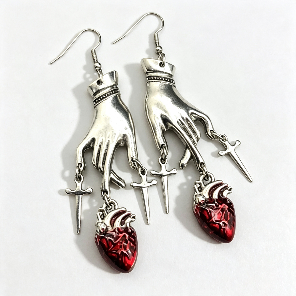 DARK RUBY HAND EARRINGS