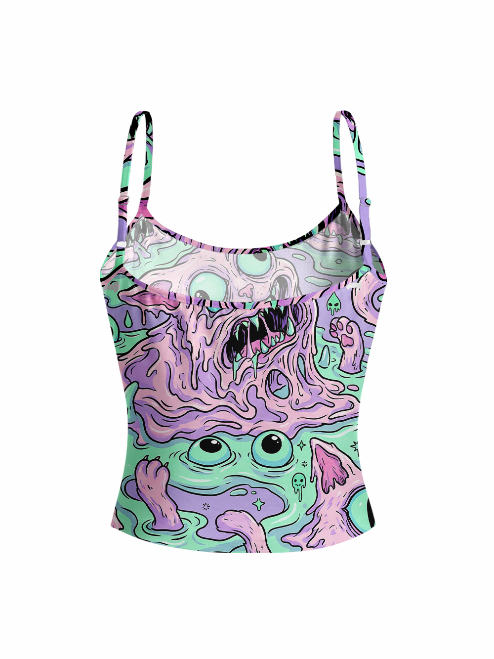EYEBALL SLIME CAT FULL-PRINT SPAGHETTI-STRAP TOP