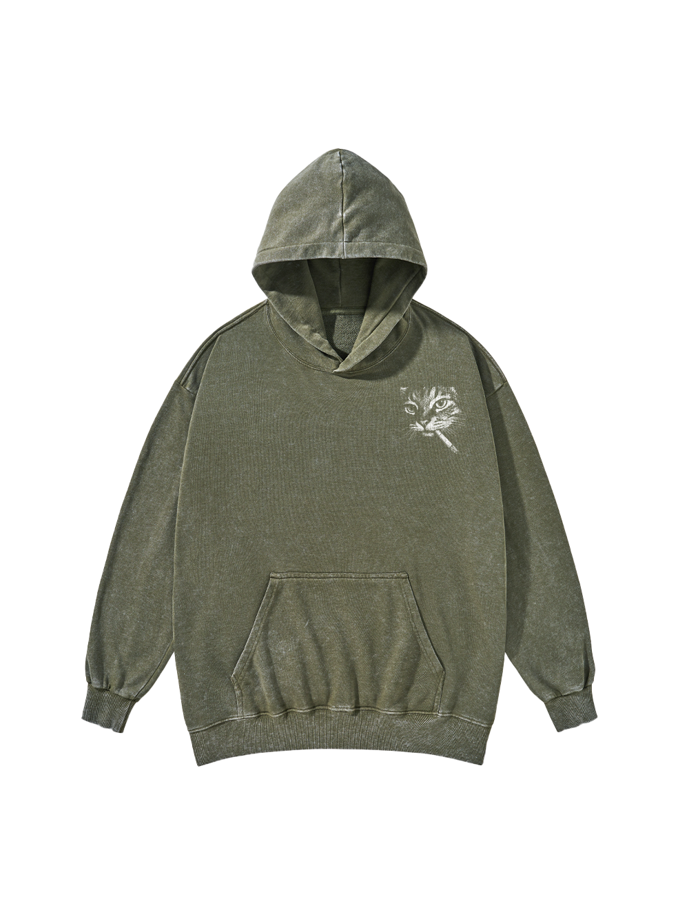 CAT WITH CIGARETTE WASHED HOODIE