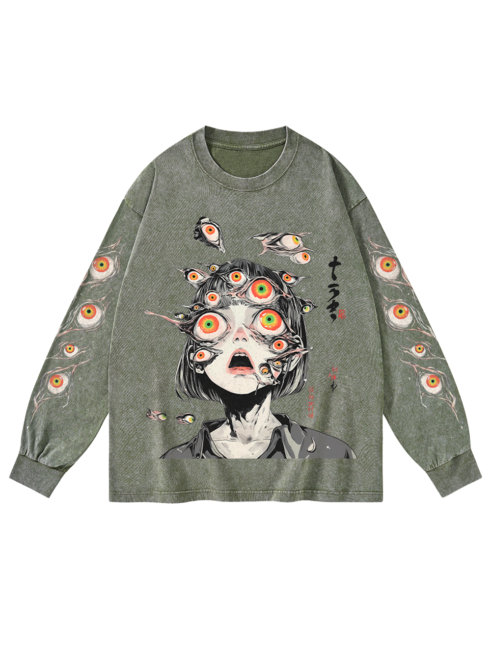 MULTITUDE OF GAZES WASHED LONG-SLEEVE GRAPHIC TSHIRT