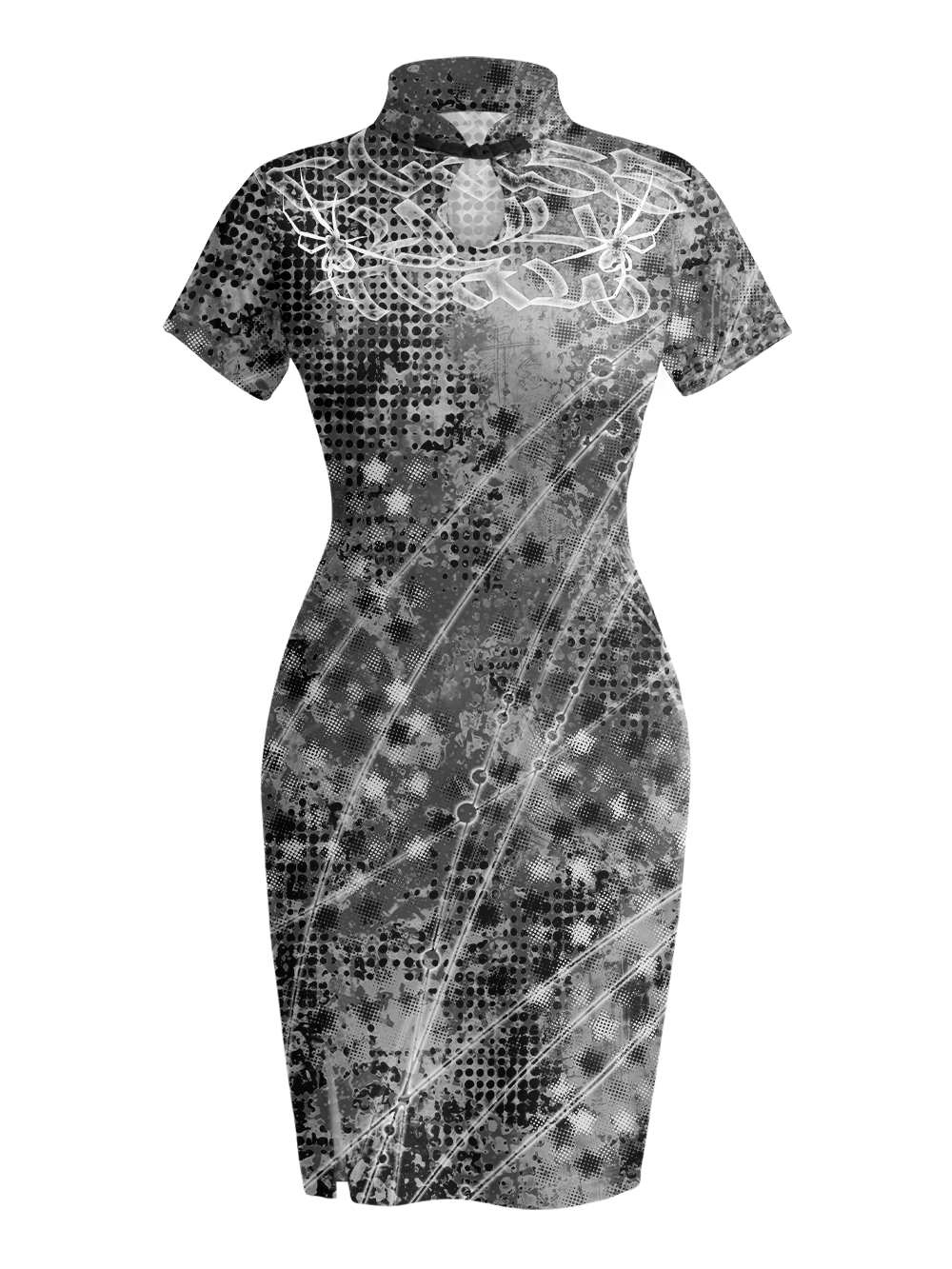 MONO GRUNGE QIPAO MINI DRESS