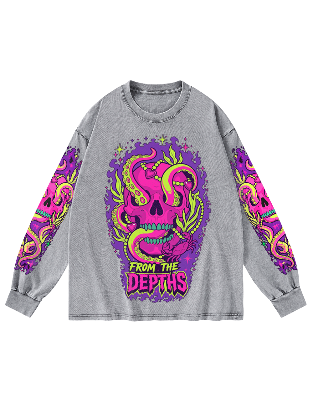 OCTO SKULL WASHED LONG-SLEEVE GRAPHIC TSHIRT