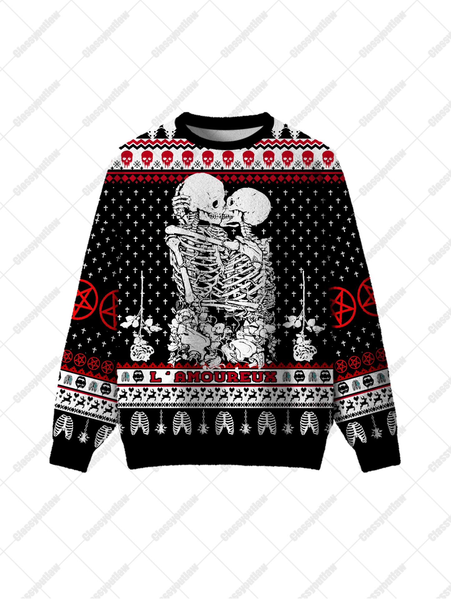 Skeleton Love UGLY CHRISTMAS SWEATSHIRT-ClassyOutlaw Sale