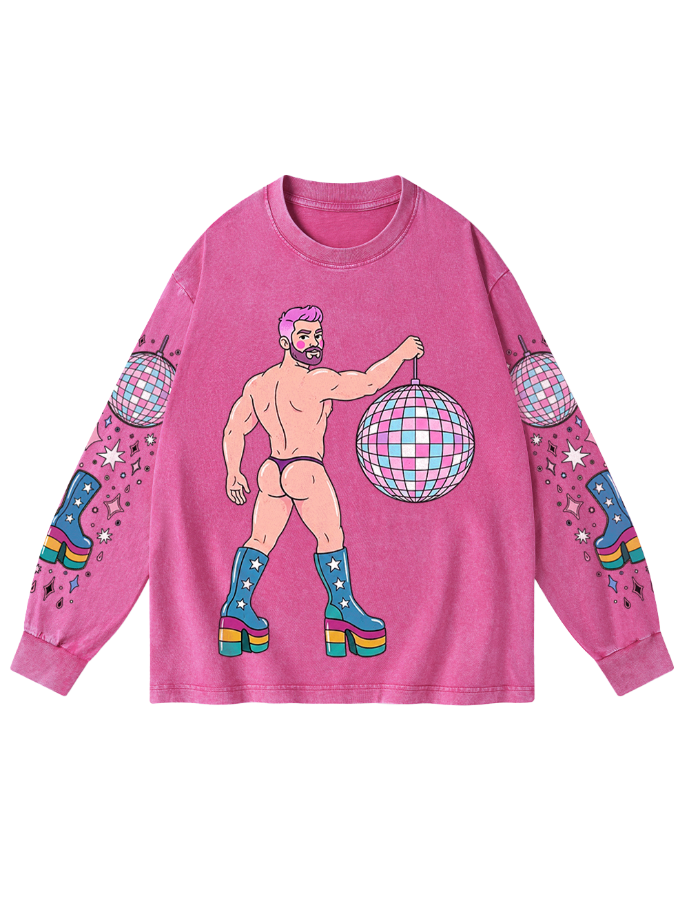 DISCO DIVA DUDE WASHED LONG-SLEEVE GRAPHIC TSHIRT