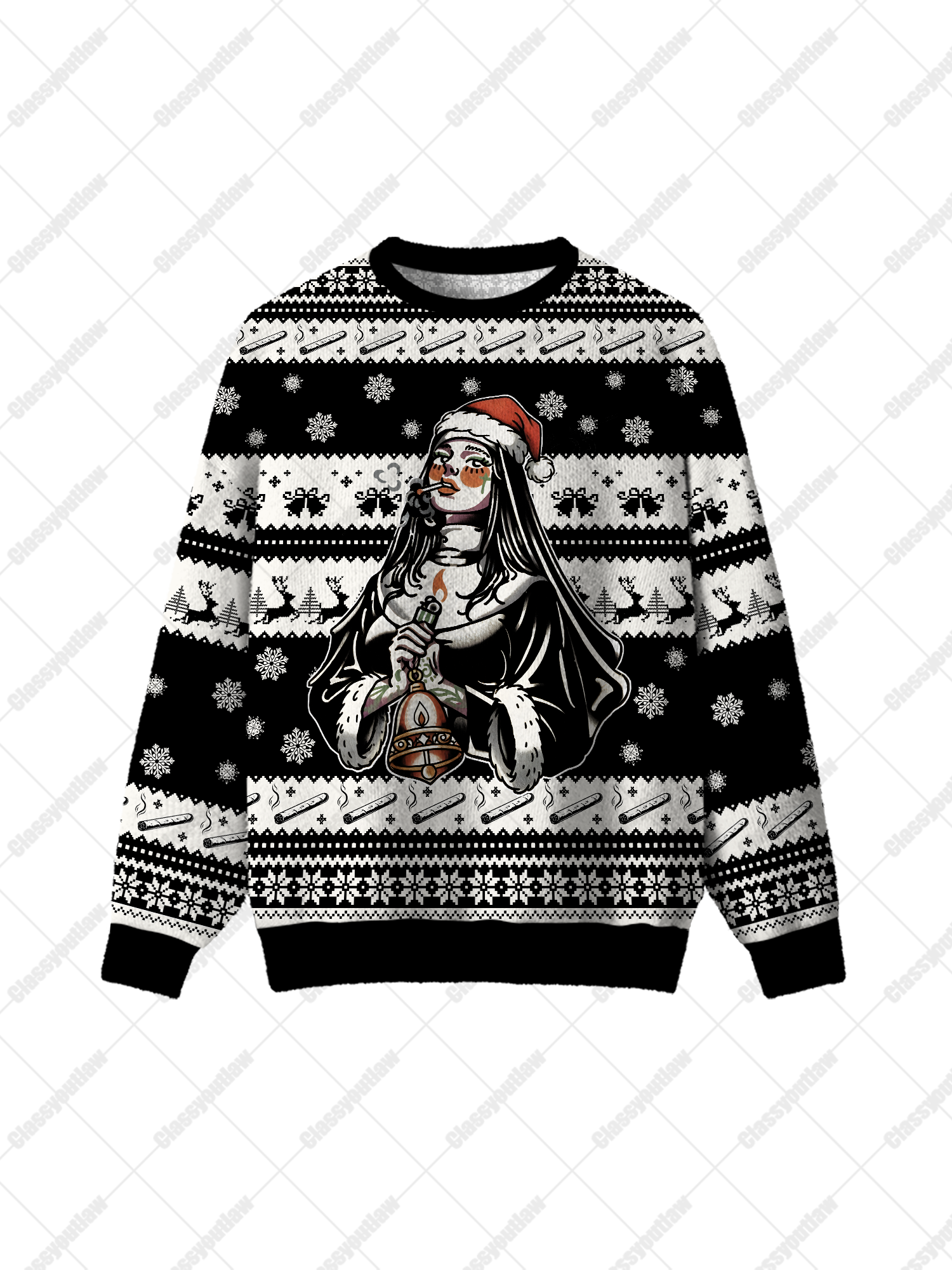 Santa Hat Nun UGLY CHRISTMAS SWEATSHIRT-ClassyOutlaw Sale