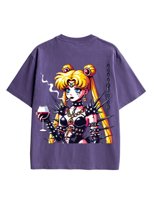 Punk Moon Double Sided Print Washed T-Shirt