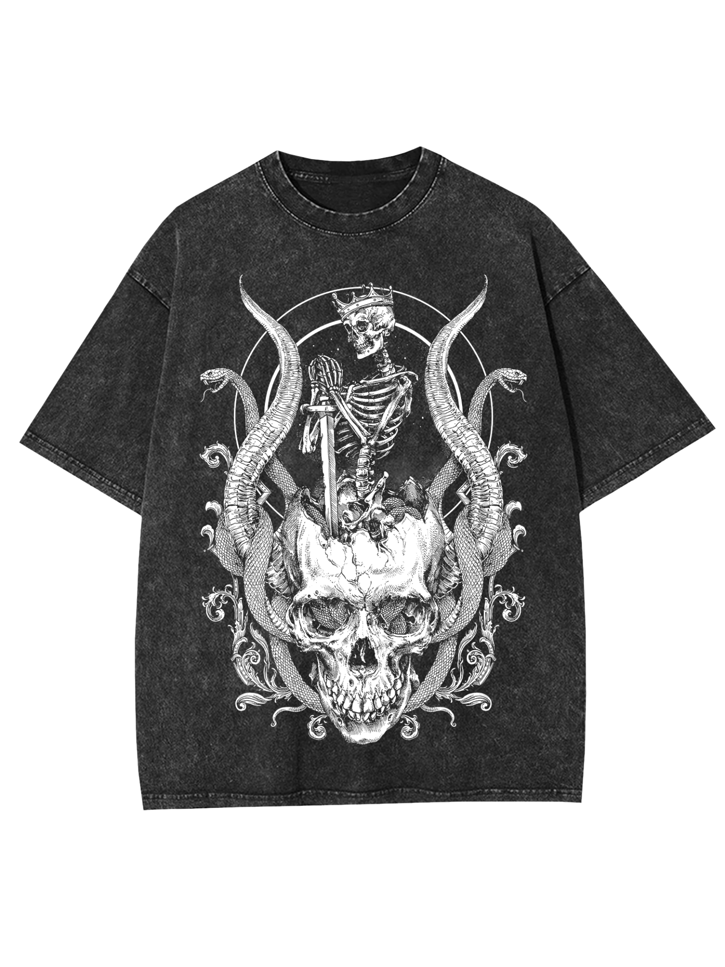 Skeleton King Washed Tshirt-ClassyOutlaw