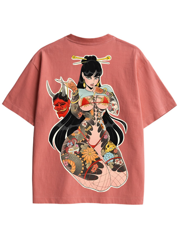 TATTOOED MYSTIQUE DOUBLE SIDED PRINT WASHED TSHIRT