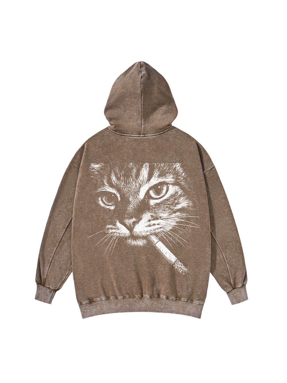 CAT WITH CIGARETTE WASHED HOODIE