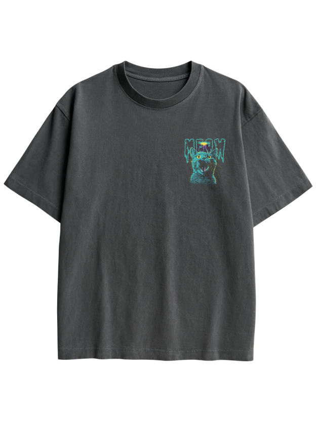 MEOWFO DOUBLE SIDED PRINT WASHED TSHIRT