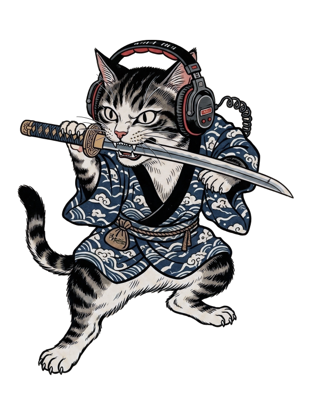 Cyber Ronin Cat Washed Tshirt
