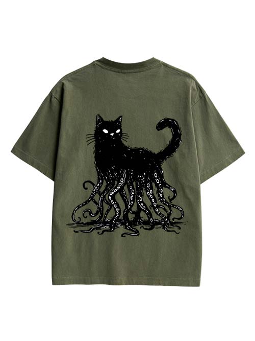 Octopus Tentacle Cat Double Sided Print Washed TShirt