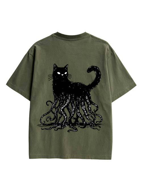 Octopus Tentacle Cat Double Sided Print Washed TShirt