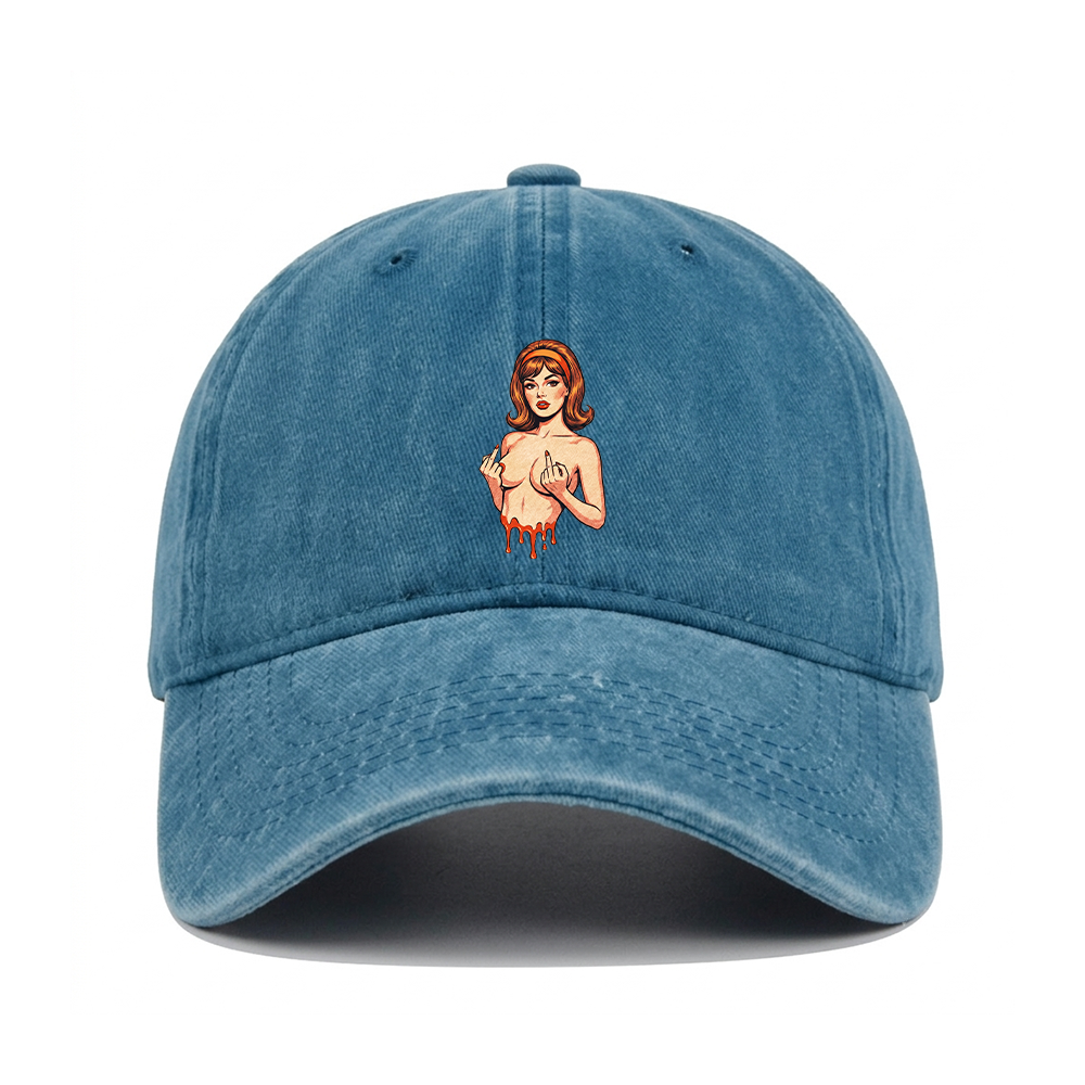 DRIPPING PIN-UP MIDDLE FINGER WASHED VINTAGE BASEBALL CAP