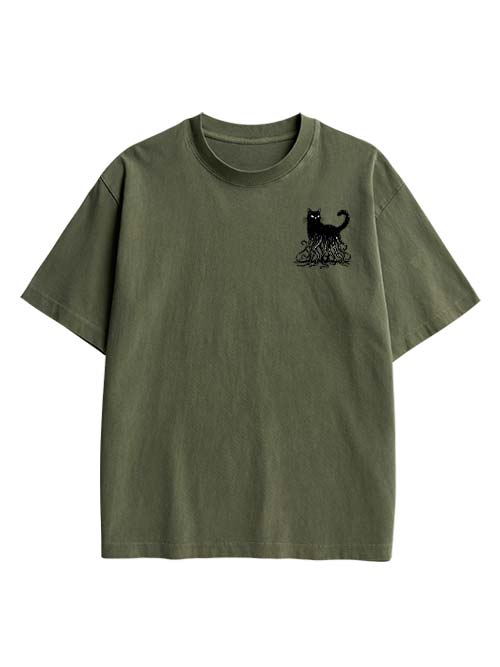 Octopus Tentacle Cat Double Sided Print Washed TShirt