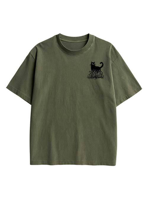 Octopus Tentacle Cat Double Sided Print Washed TShirt