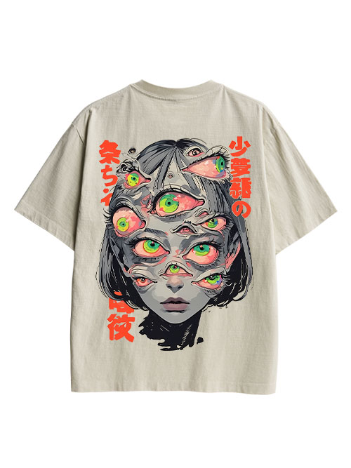 THOUSAND EYED FANTASY DOUBLE SIDED PRINT WASHED TSHIRT