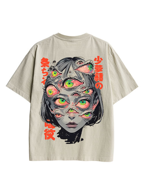 THOUSAND EYED FANTASY DOUBLE SIDED PRINT WASHED TSHIRT