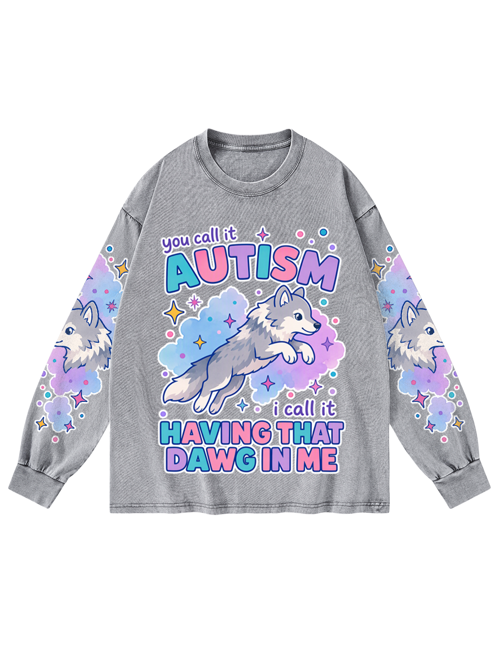DREAM WOLF WASHED LONG-SLEEVE GRAPHIC TSHIRT
