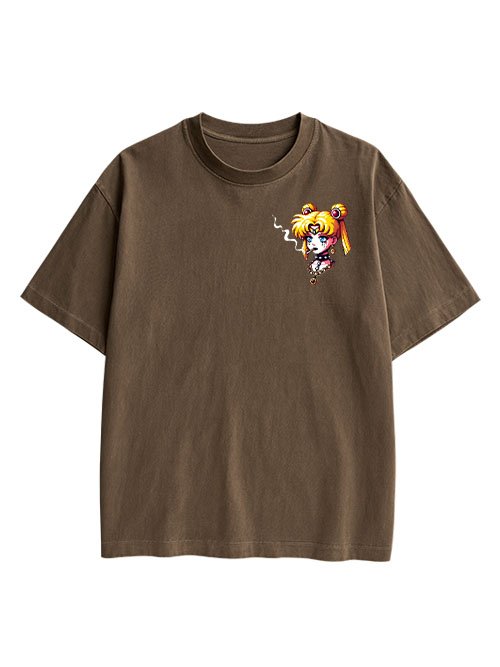 Punk Moon Double Sided Print Washed T-Shirt