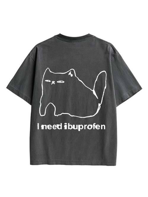 Ibuprofen Cat Double Sided Print Washed TShirt