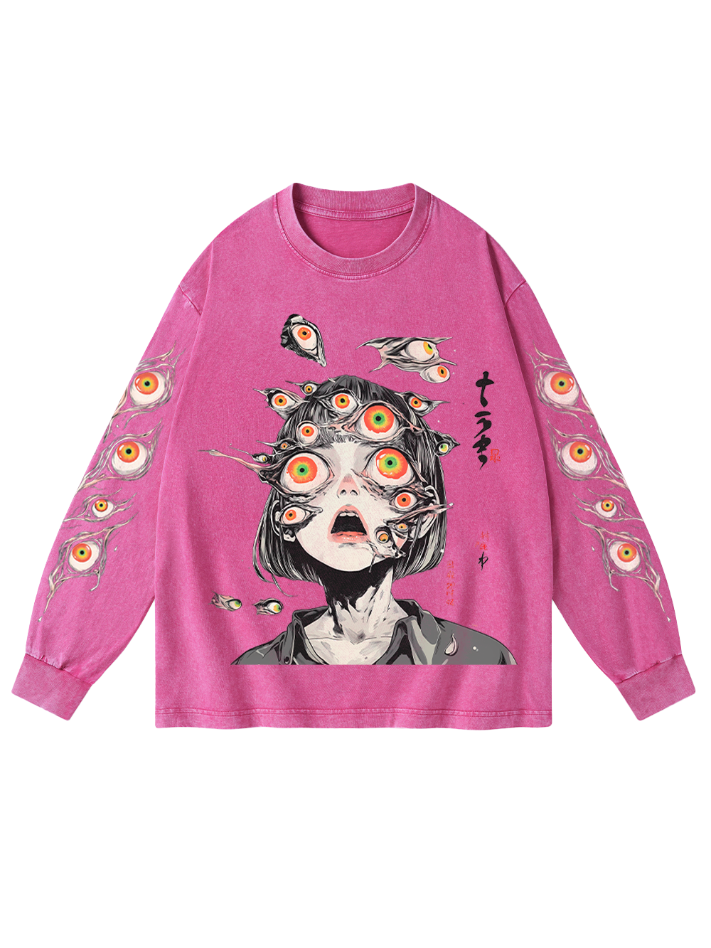 MULTITUDE OF GAZES WASHED LONG-SLEEVE GRAPHIC TSHIRT