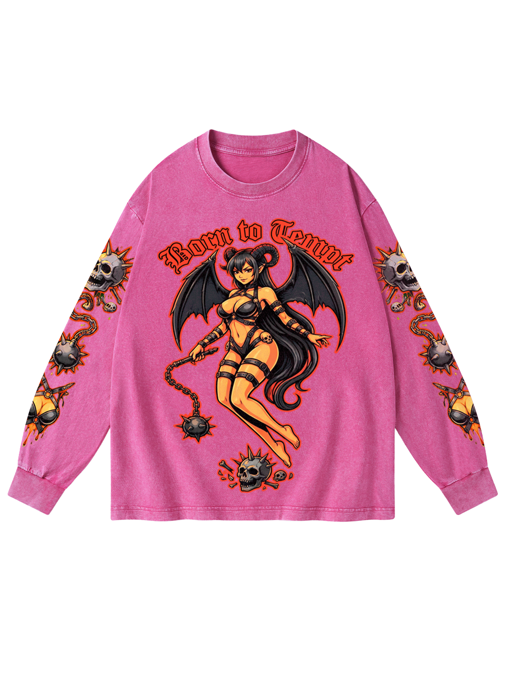 BORN TO TEMPT WASHED LONG-SLEEVE GRAPHIC TSHIRT
