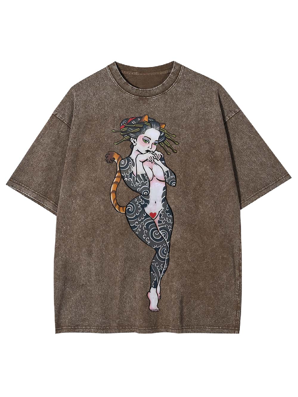 Tattooed Cat Siren Washed Tshirt