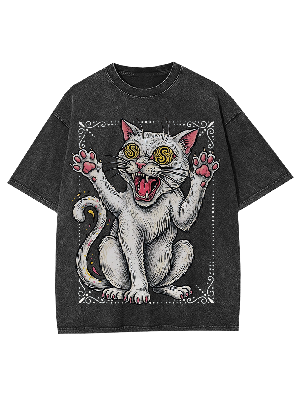 Dizzy White Cat Washed Tshirt