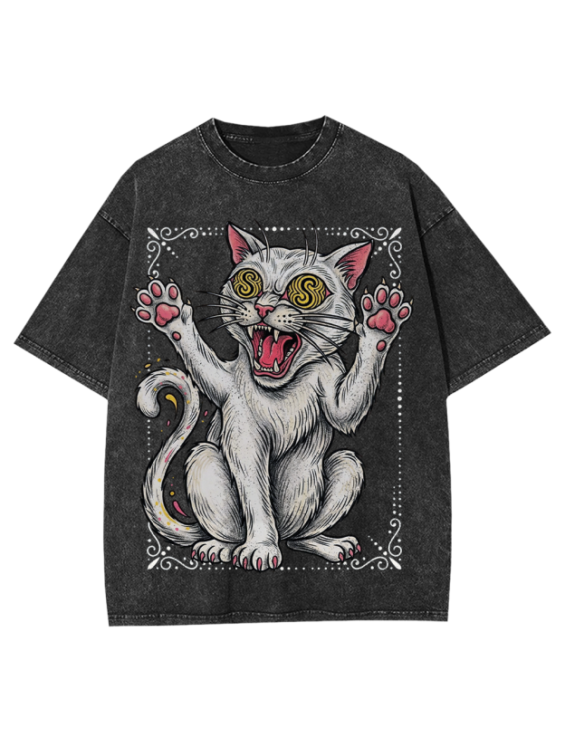 Dizzy White Cat Washed Tshirt