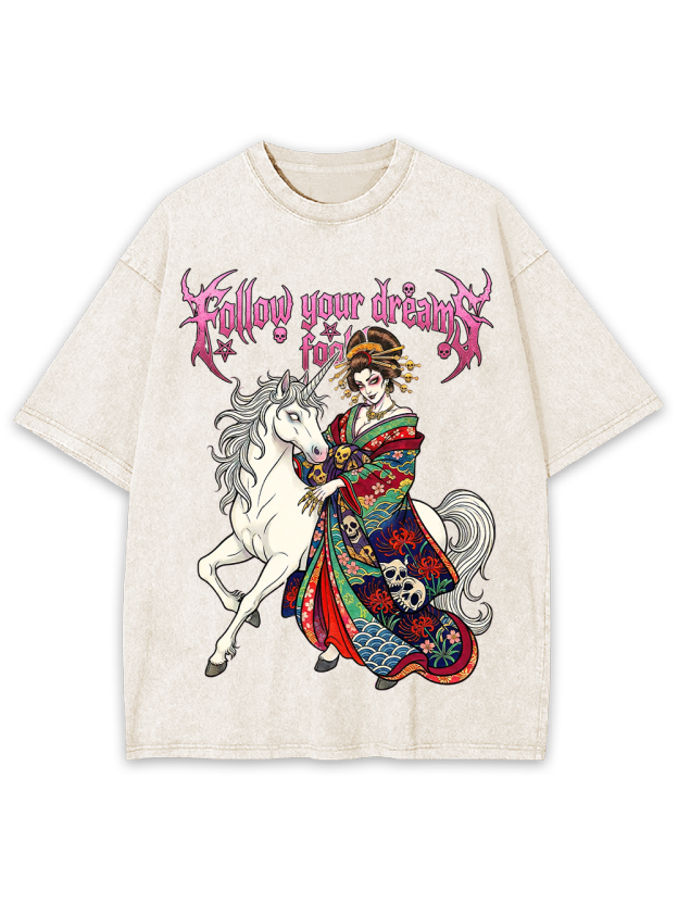 Dark Geisha on White Horse Washed Tshirt