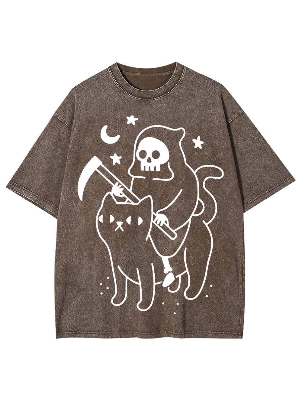 Grim Reaper's Cat Ride Washed Tshirt