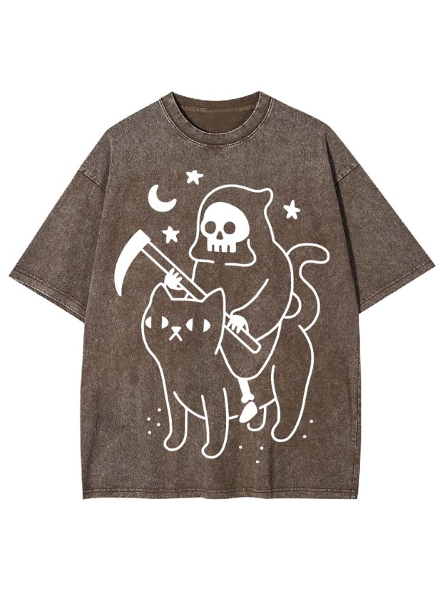 Grim Reaper's Cat Ride Washed Tshirt