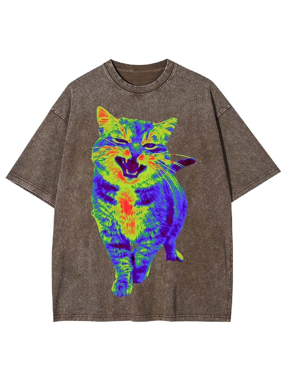 Psychedelic Roaring Cat Washed Tshirt