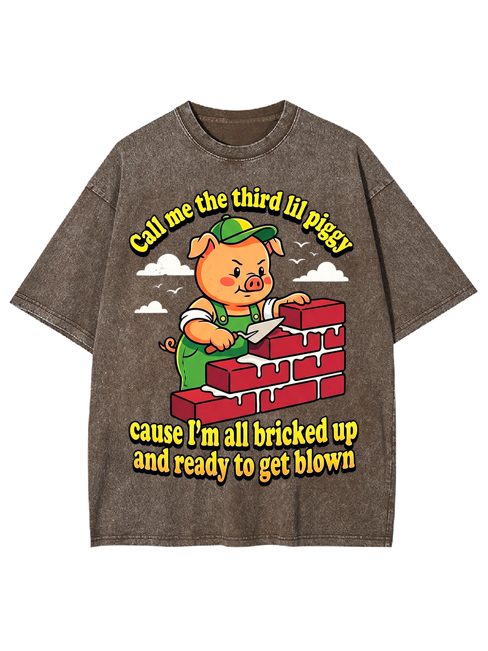 Third Lil Piggy Funny Retro Cartoon Washed Tshirt