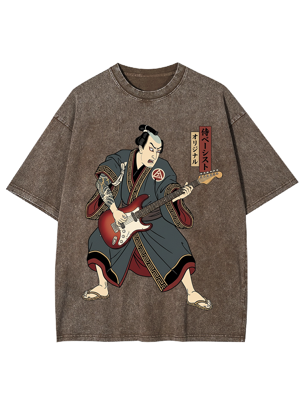Samurai Rocker Japanese Ukiyo-e Washed Tshirt