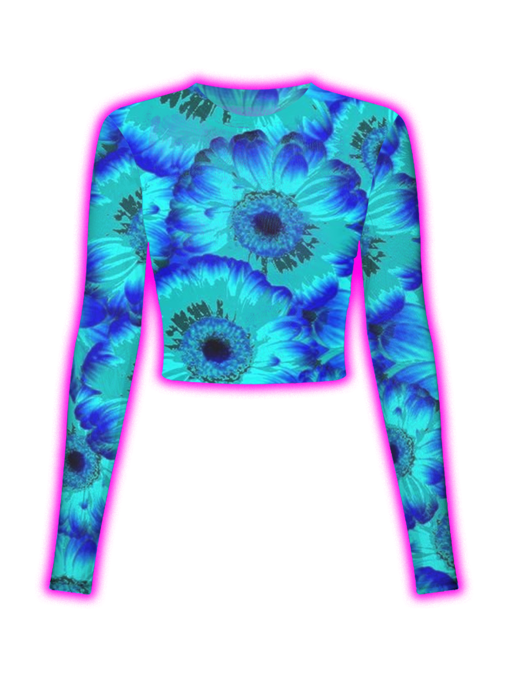 Blue Bloom Floral Print Fitted Mesh Top