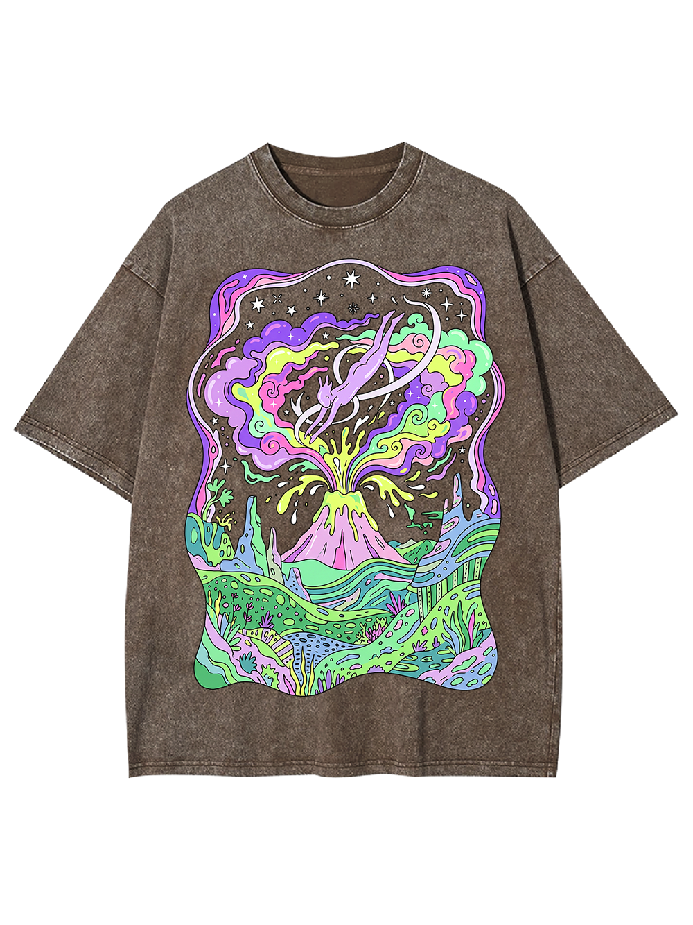 Cosmic Flow Colorful Surreal Washed Tshirt