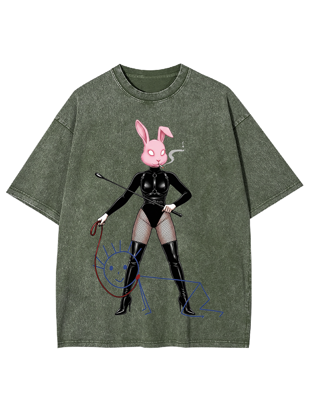 Leather Bunny Fetish Art Washed Tshirt