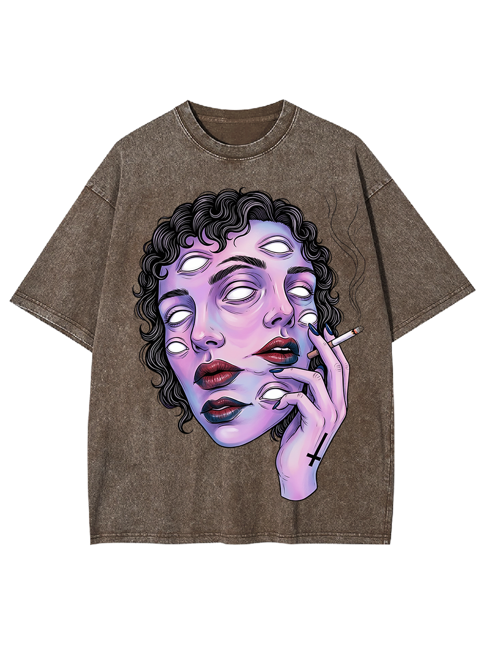 Surreal Multi-Eyed Face Washed Tshirt