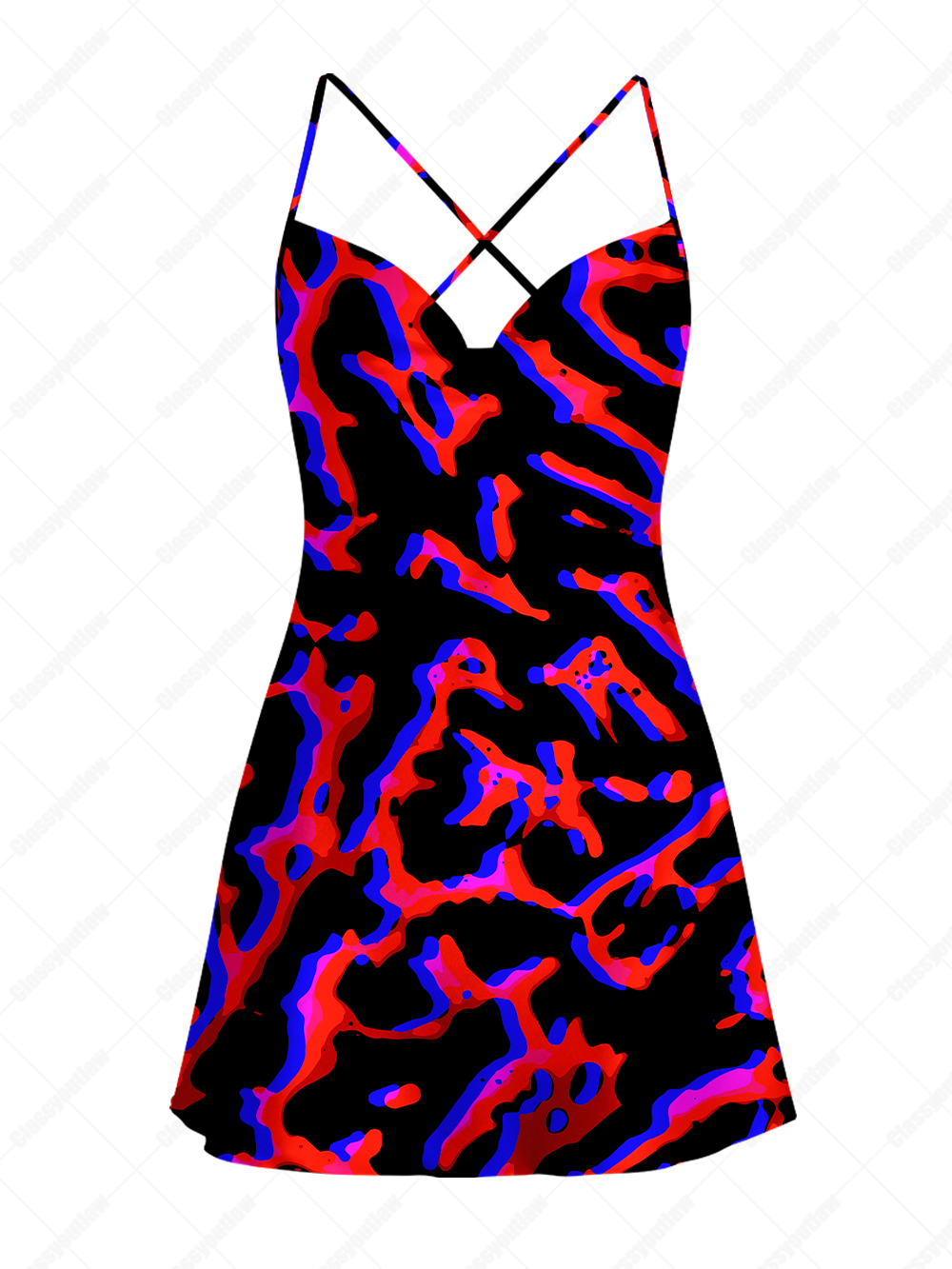 Psychedelic Pattern Vortex Satin Cross Back Mini Dress