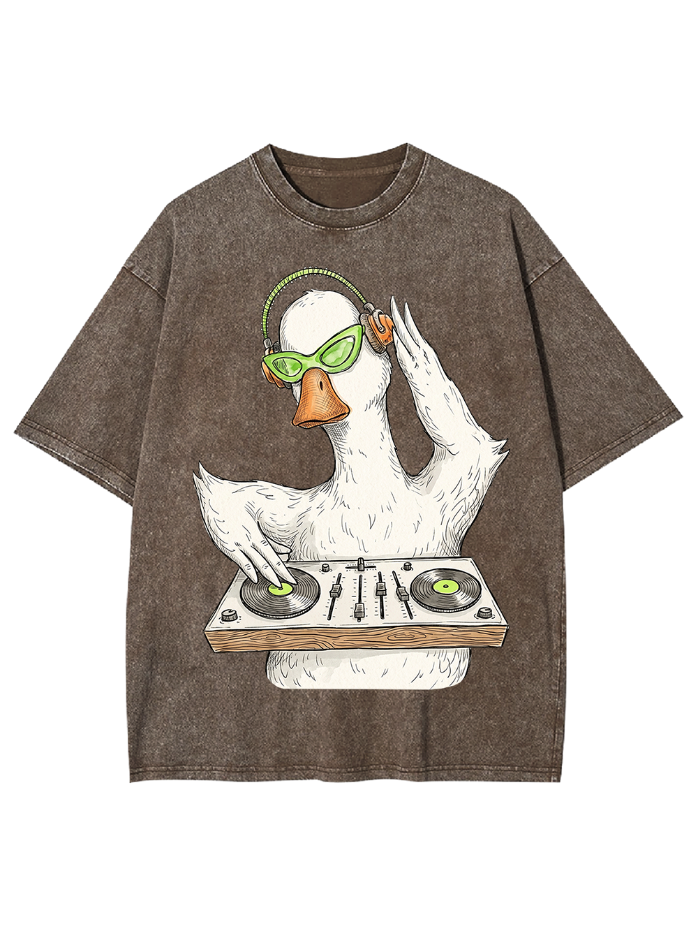 Funky DJ Duck Mixing The Beat Washed Tshirt